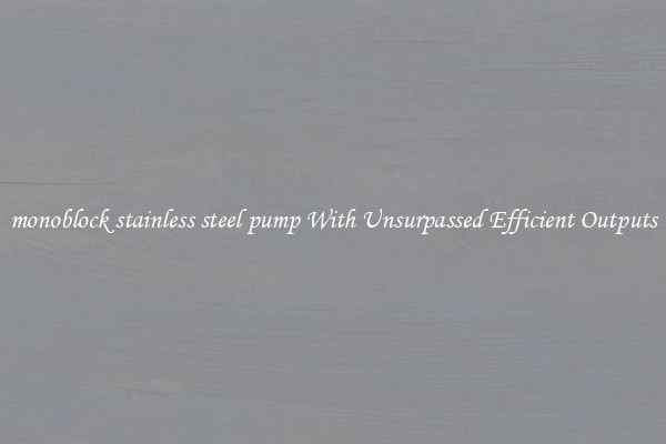 monoblock stainless steel pump With Unsurpassed Efficient Outputs